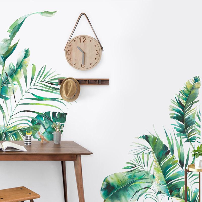 Tropical Leaves Wall Stickers, Green Botanical Removable Decals for Living Room Bedroom Home Interior Wall Decor