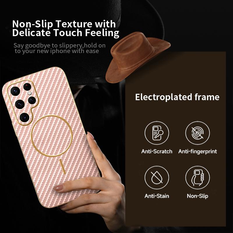 For Samsung Galaxy S22 Ultra 5G Phone Case Carbon Fiber Textured Electroplated TPU Back Cover