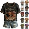 Women's Halloween Letter Print T-Shirt, Casual Crewneck Short Sleeve Tee, Everyday Wear