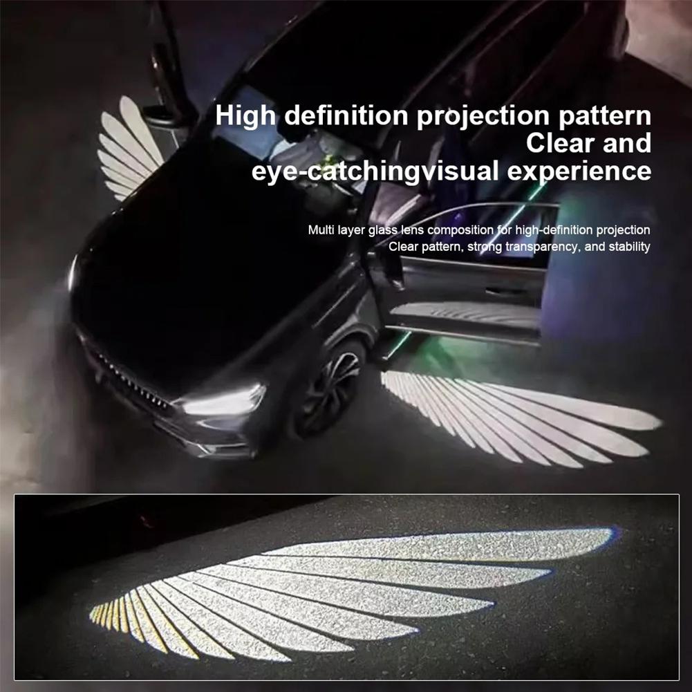2Pcs Car Rearview Mirror Welcome Angel Wings Light Dynamic Carpet Light Ambient Light Decorative Atmosphere Light