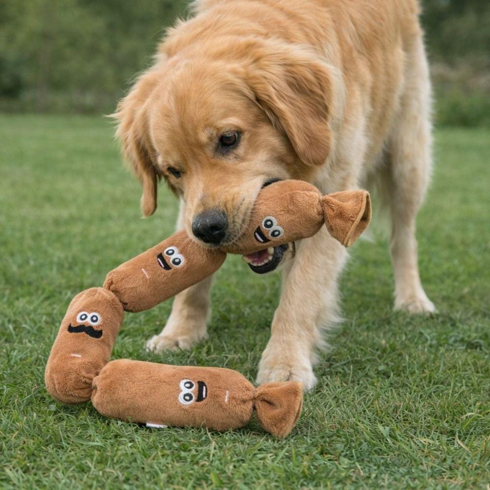 Funny Cartoon Plush Sausage Sound Toy Bite-resistant Creative Pet Chew Plush Toy Soft Cleaning Tooth Squeaky Dog Toy Gift