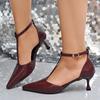 2025 Summer New Closed Toe Women's Sandals Concise Dress Buckle Strap Thin Heel Shoes Daily Plus Size Cover Heel Sandals