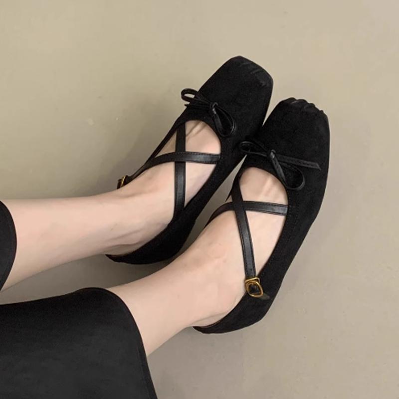 Fashion Flats Women Ballet Dance Shoes Bow Square Toe Fashion Loafers Shoes Designer Autumn 2025 New Dress Casual Cozy Zapatos De Mujer