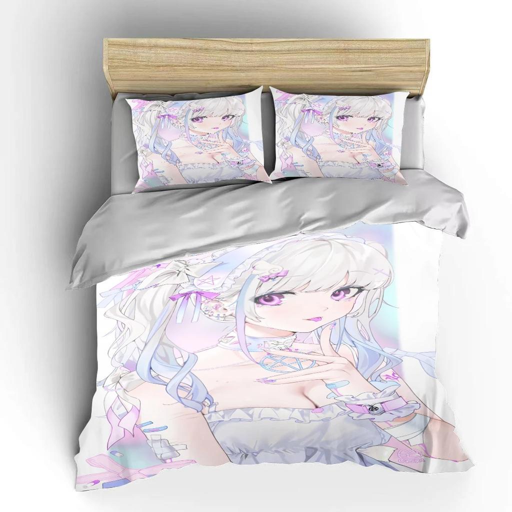Japanisches 3D Anime Moe Doppelbett Bettbezug Bett Europäische Bettwäschesets Heimtextilien Luxus Kissenbezüge Schlafzimmer Bettwäschesets A