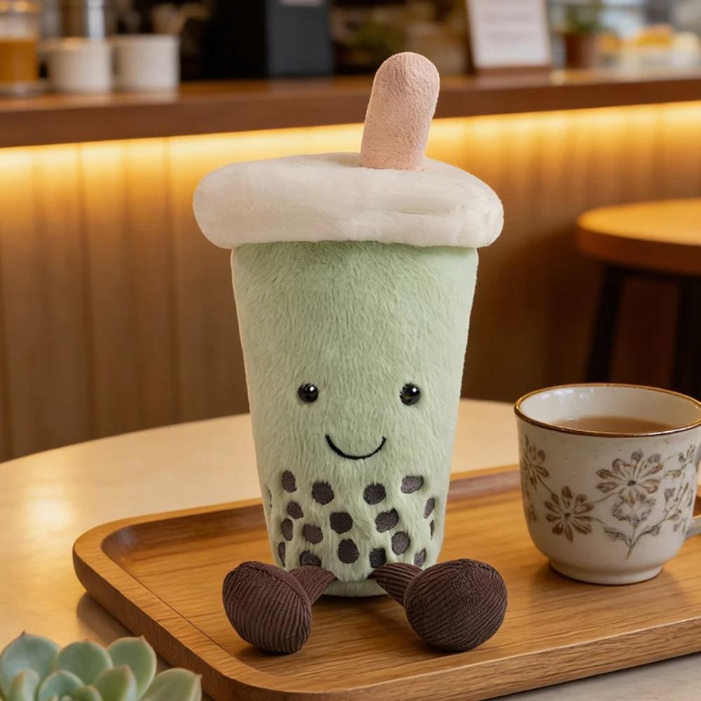Matcha Bubble Boba Tea Pink Latte Plush Drink Stuffed Smiling Face Plushie Home Decoration Gift