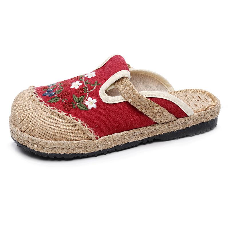 5032 женская обувь модная обувь интернет знаменитости этнический стиль вышитые туфли, неглубокий вырез горловины низкие тканевые туфли 35 красный