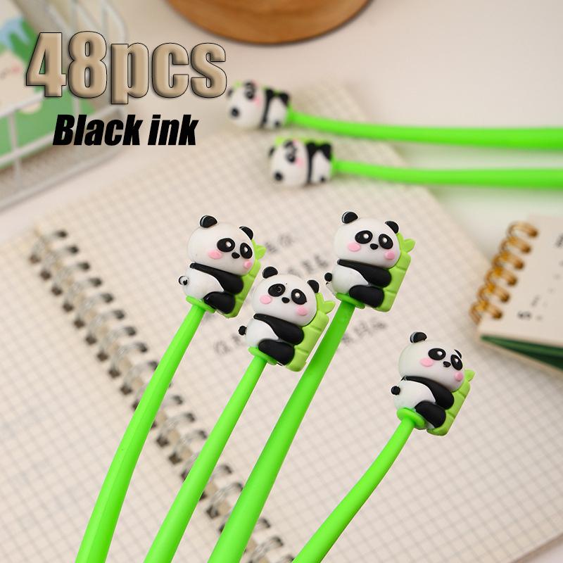 48 Pièces Panda Kawaii Forme Dessin Animé Stylo Gel Liquide Droit Séchage Rapide Papeterie Fournitures Scolaires et de Bureau Prix Cadeau Outils d'Écriture Cadeau de Fête Non