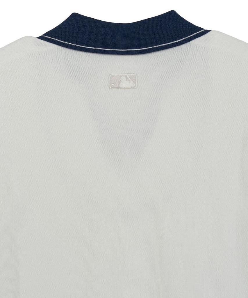 Emelbi Varsity Tuck Knit Open Collar Short Sleeve Knit Ny (Ivory)