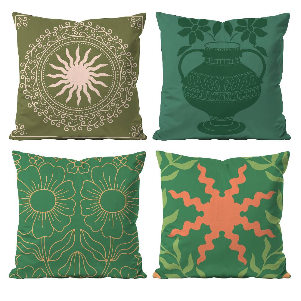ART Bohemia Green Classic Pillow Case Anti-dustmite Pillowcase Invisible zipper silky short plush Sofa cushion cover