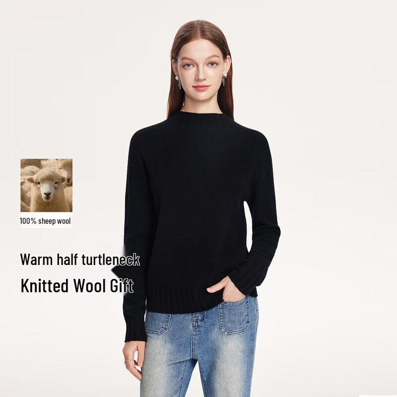 FivePlus Women's Elegant Slim-Fit Half-High Collar Knit Sweater