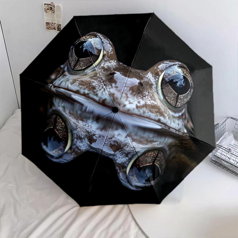 Frog pattern, automatic folding umbrella, portable and foldable design, 8 ribs, a Christmas or birthday gift.