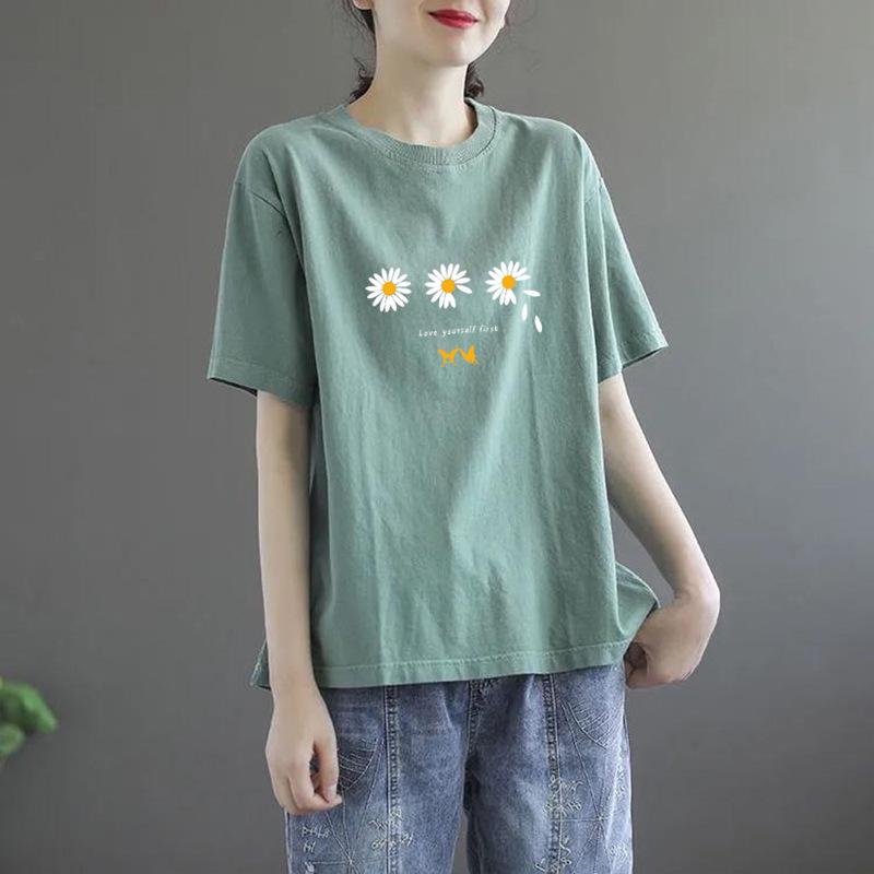 Plus Size Women's Short-Sleeve Printed T-Shirt - 2025 Korean Trendy Summer Mom Style