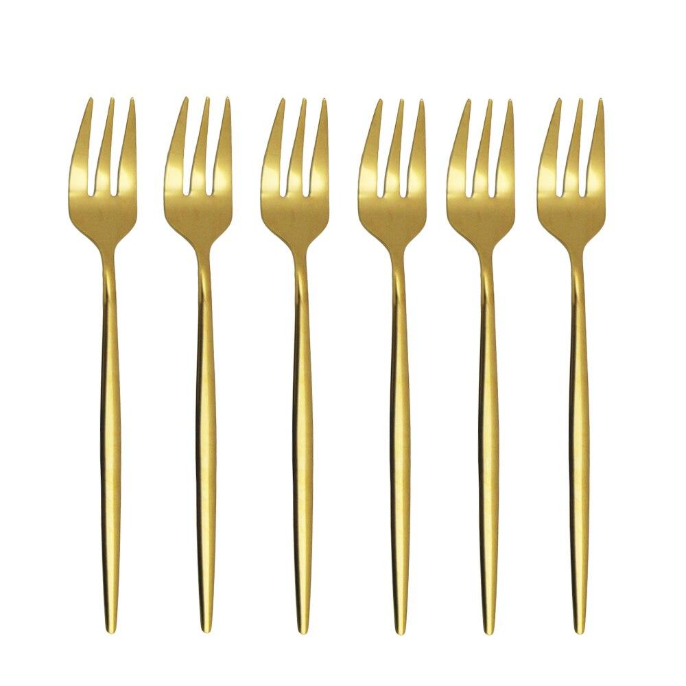 6Pcs Fruit Fork Stainless Steel Cake Forks White Gold Colourful Tea Fork Dinnerware Set Hotel Party Restaurant Supplies