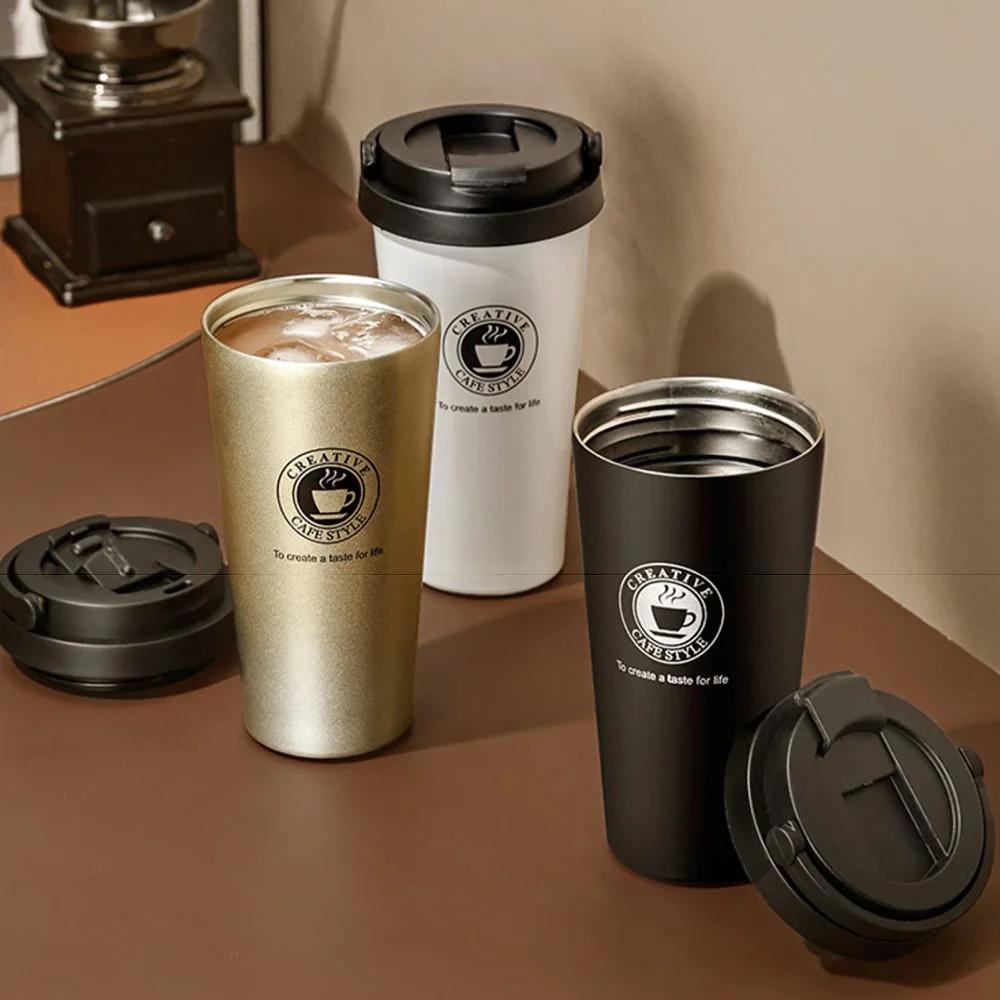 UPORS 500ML Coffee Mug Creative 304 Stainless Steel Travel Mug Double Wall Vacuum Insulated Tumbler Wide Mouth Tea Cup with Lid