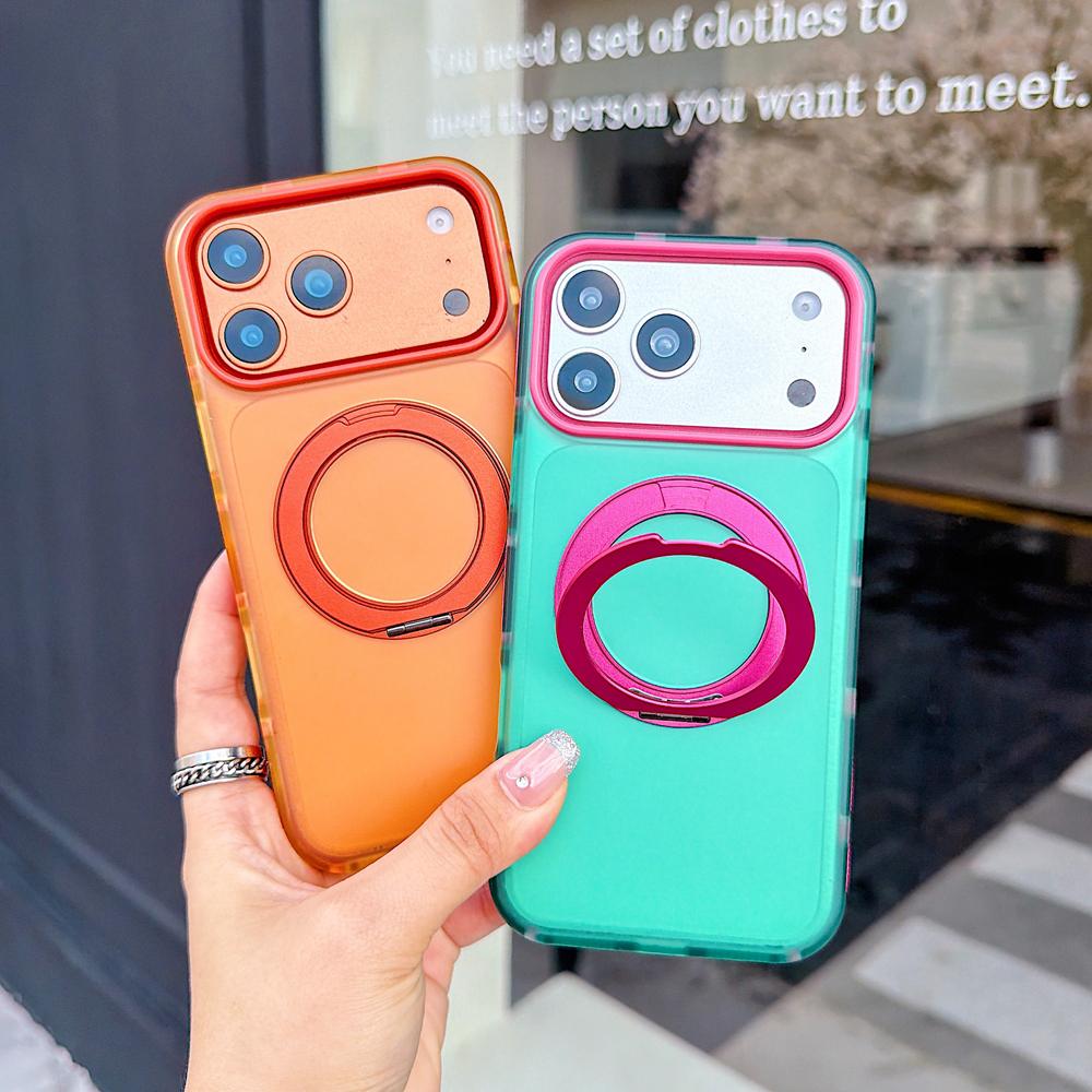 KEYSION Color blocking Magnetic 360°Ring Stand Case for MagSafe for iPhone 14 15 16 17 Pro Max Matte Shockproof Phone Back Cover