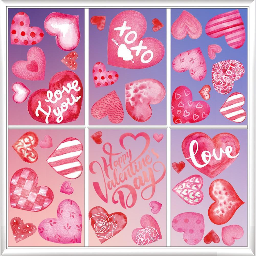 

6Pcs/set Decorative Stickers Window Clings Double-Sided Heart For Home Party For Valentine s Day Decoration
