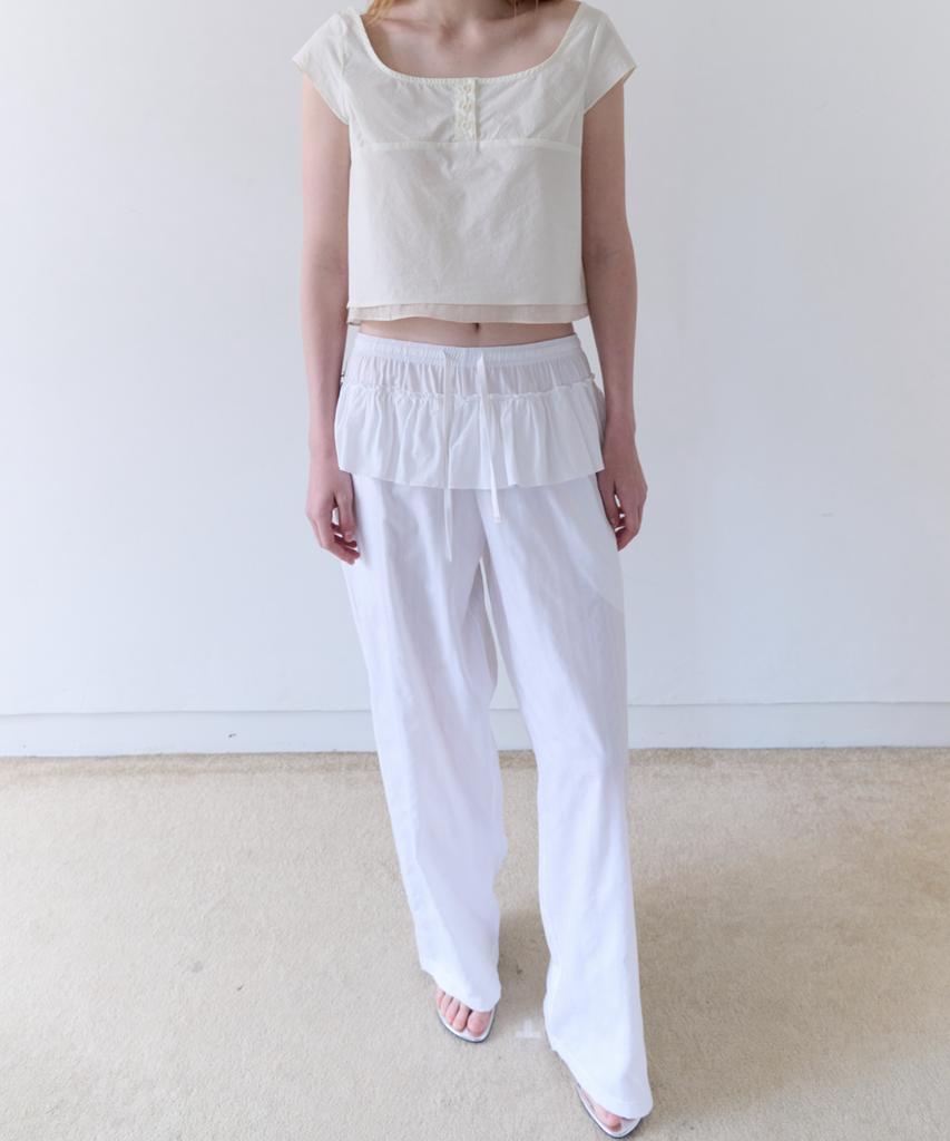 Aente Jacquard Frill Banding Pants - Ivory