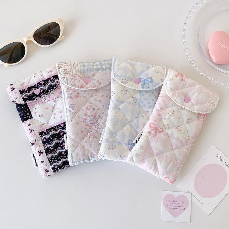 1Pcs  Floral Bow Snap Pen Bag Student Stationery Girl Portable Glasses Storage Bag Large Capacity Travel Makeup Bag Gifts