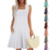 Women's Summer Casual Petal Slim Stripe Pleated Solid Color Dresses