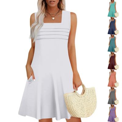 Women's Summer Casual Petal Slim Stripe Pleated Solid Color Dresses