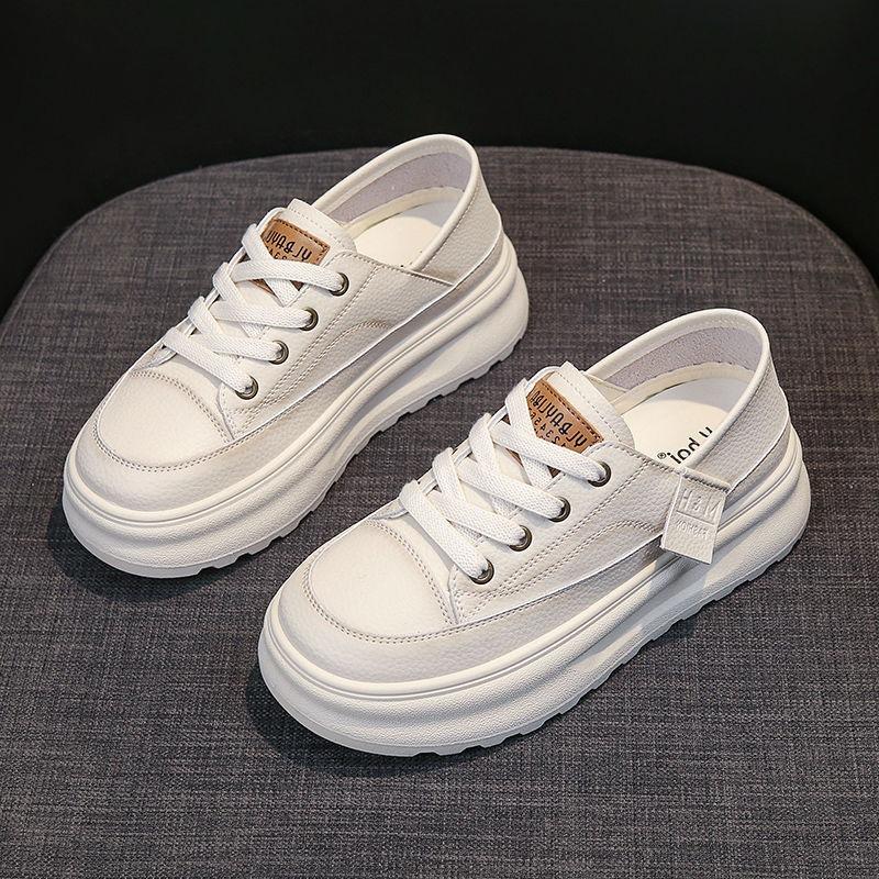 PU leather retro polish 22 spring and summer new thick-soled heightening casual board shoes