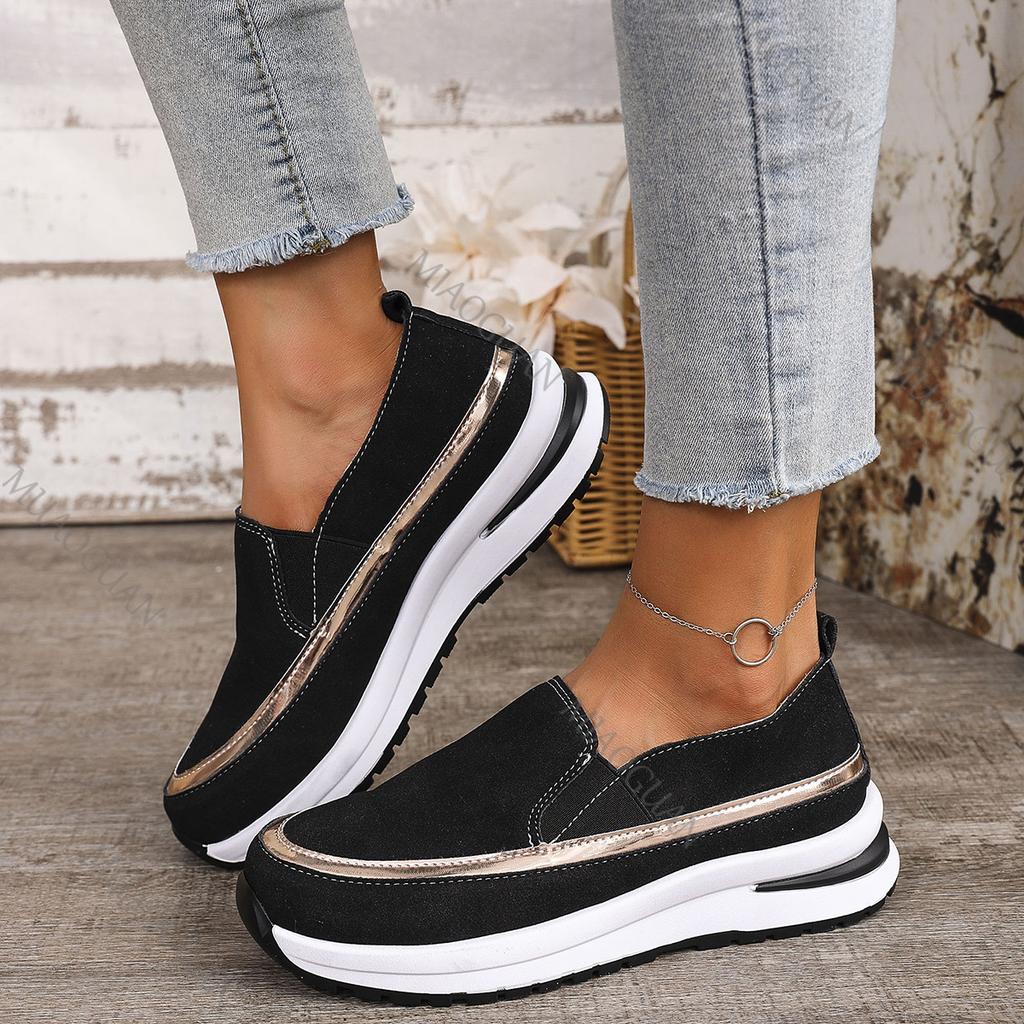Fashion Spring Autumn Shoes for Women Casual Platform Slip On Loafers Lightweight Thick Bottom Middle Heel Female Sports Vulcanize Shoes
