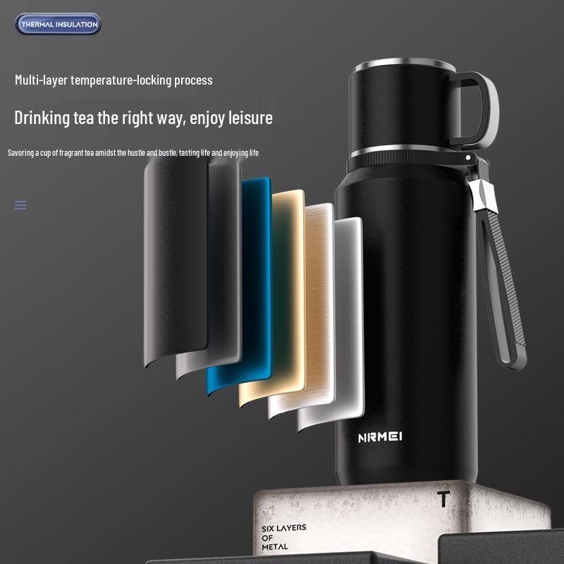 Pánská 1000ml nerezová láhev s čajovým sítkem a na vodu – špičková, velkokapacitní, přenosná izolovaná nádoba