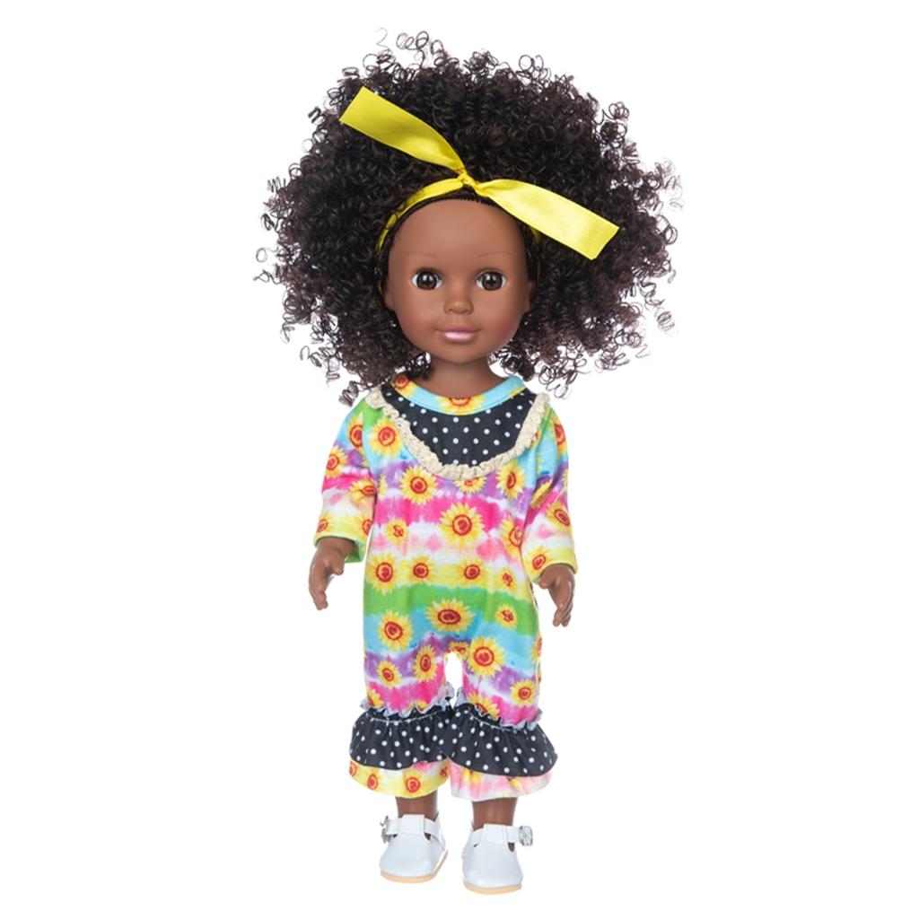 14 Inch Vinyl Curly Hair Reborn Girl Doll Cute African Black Skin Doll Children Toy Gift