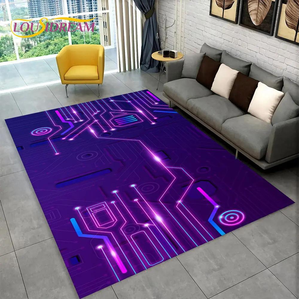 Chip Circuit Board 3D Area Rug,Carpet Rug for Home Living Room Bedroom Sofa Play Room Doormat Decor,Kid Game Non-slip Floor Mat