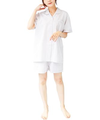 Nishiki Summer Short Cotton Soccer Tailored Open Loungewear Women's Pajamas, Sleeves, Cool, 100% Fabric, Skin-Friendly, Collar, Front, Shorts, (Beige