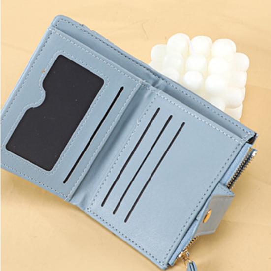 Women Wallet Wristlet Bi-fold Multi-slots Zipper Solid Color Credit Card Holder Faux Leather Students Short Coins