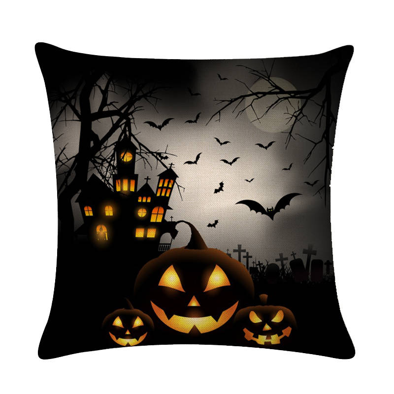 Home Decoration Pumpkin Cat Witch Halloween Happy Printing Poly Pillow Pillow Case Funda De Almohada