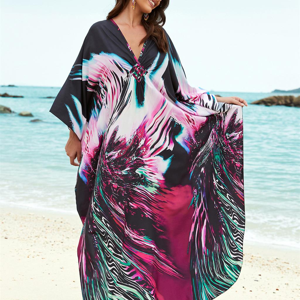 YYFS Dámská móda Dovolená Léto Jaro Potisk ohňostroje Dlouhý rukáv Výstřih do V Ležérní šaty