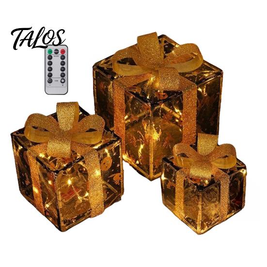 Glowing Night Light Ornaments 3Pcs Lighted Halloween Pumpkin Gift Boxes, Spooky Face Tiered Scene Layouts Presents Box, Warm Holiday Ornament