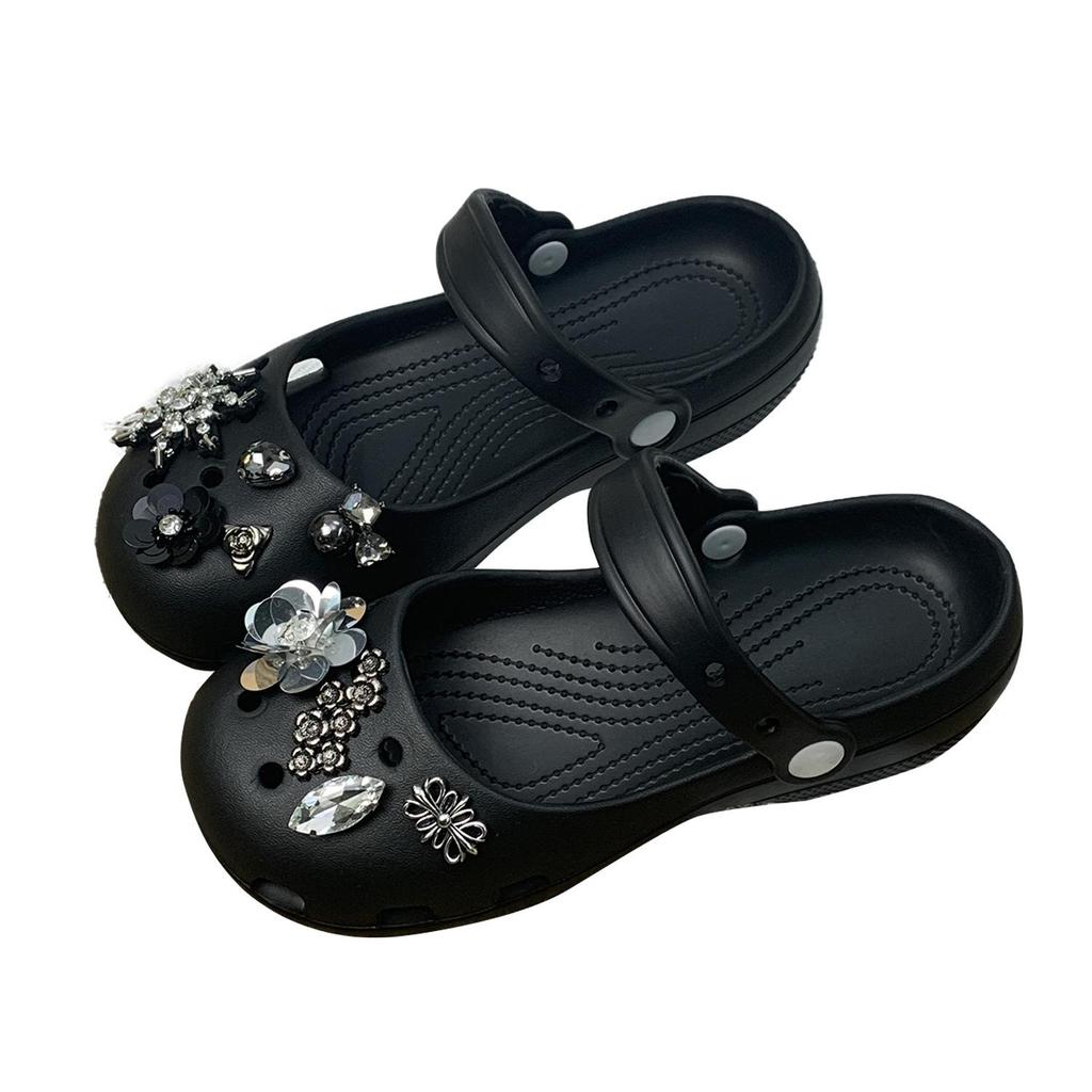 2026 Trendy Women's Rhinestone Ballet Crocs: Summer Outdoor Non-slip Closed-toe Soft Sole Sandals.