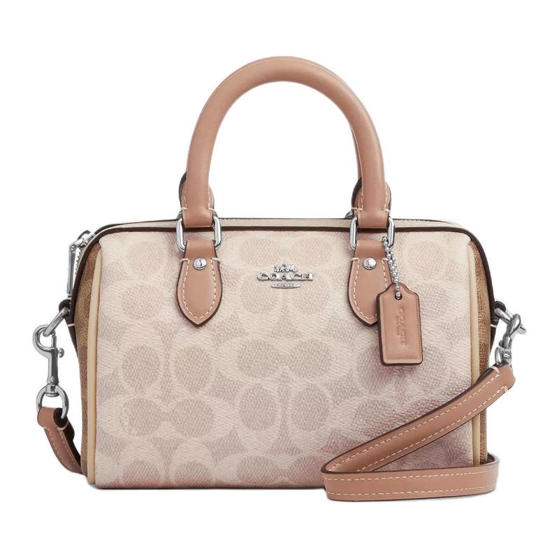 Coach Rowan 18 klassiek merklogo presbyopie Boston tas schouder crossbody tas kunstleer handtas klein formaat dames zandgeel en taupe grijze kleur