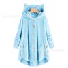 Autumn and Winter European and American Buttons Hooded Cat Ears Plush Top Irregular Trendy Brand Solid Color Coat Women
