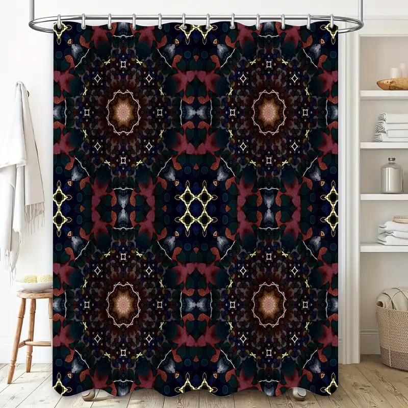 Kaleidoscope Shower Curtain Dark Floral Design for Bathroom Decorations Waterproof Fabric, Size 72x78inches