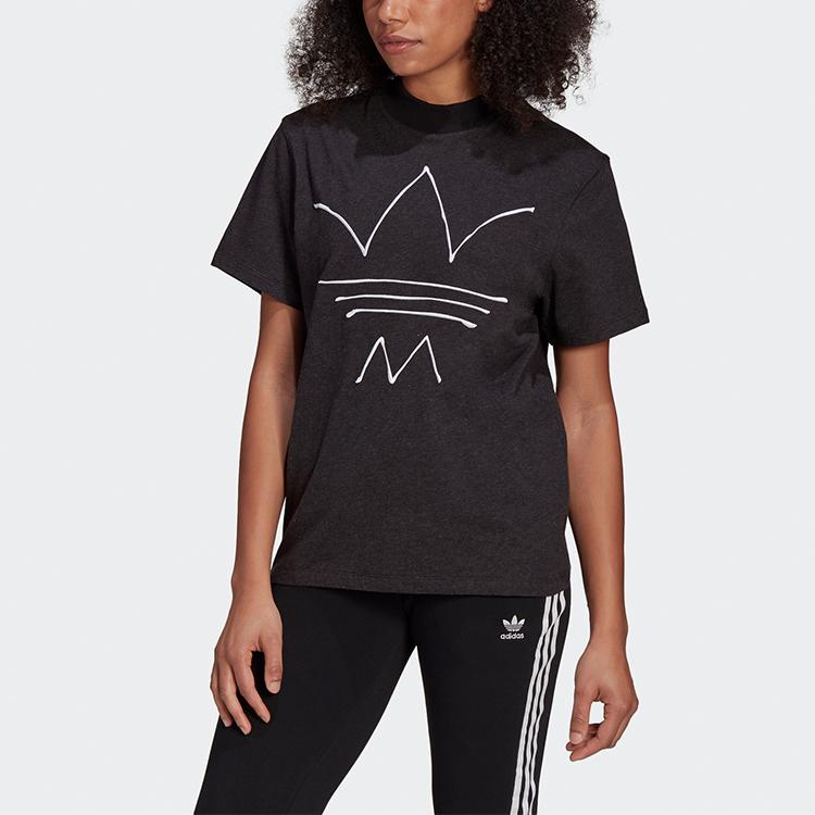 Adidas Originals Trefoil Logo Embroidered Sports Round Neck Printed Casual Short Sleeve T-Shirt Women tops Black GN4338