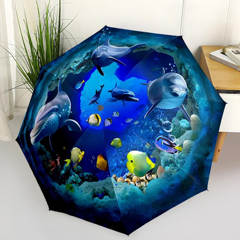 

Ocean Shell Dolphin Folding Umbrella Fashion Auto-Open Design 8 Iron Ribs Plastic Handle Foldable Sunshade Perfec Christmas Gift