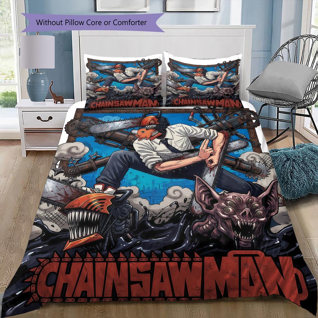 Chainsaw Man elements Bedding Set, 1 Duvet Cover & 2 Pillowcases, Fashion home furnishing, perfect gift option.xwn