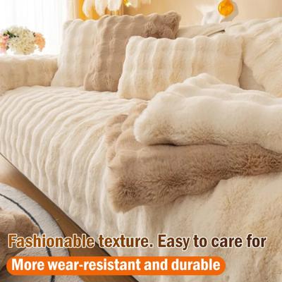 Rabbit Plush Large Sofa Anti Slip Cover Cloth Thick Winter Sofa Slipcover Protector Cover Sofa Cushion Anti Cat Scratch Universal Cover Blanket