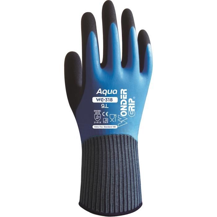 Gants de travail - WONDER GRIP - AQUA-11 WG-318 - Etanche - Adhérence inégalée - Confortable