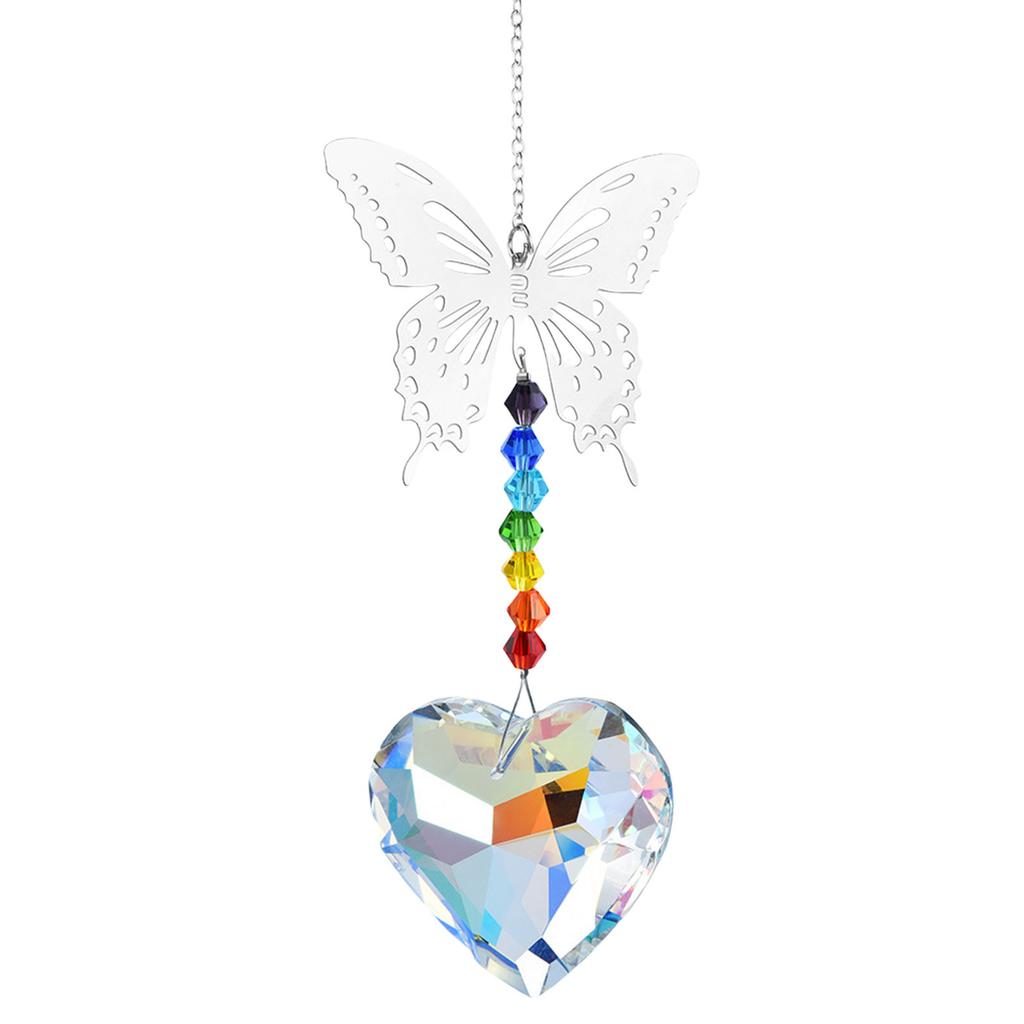 Kristallprisma Solfångare med Fjärilshänge Fönsterhängande Ornament Solskensreflektion Utomhus- och Inomhusdekorationer