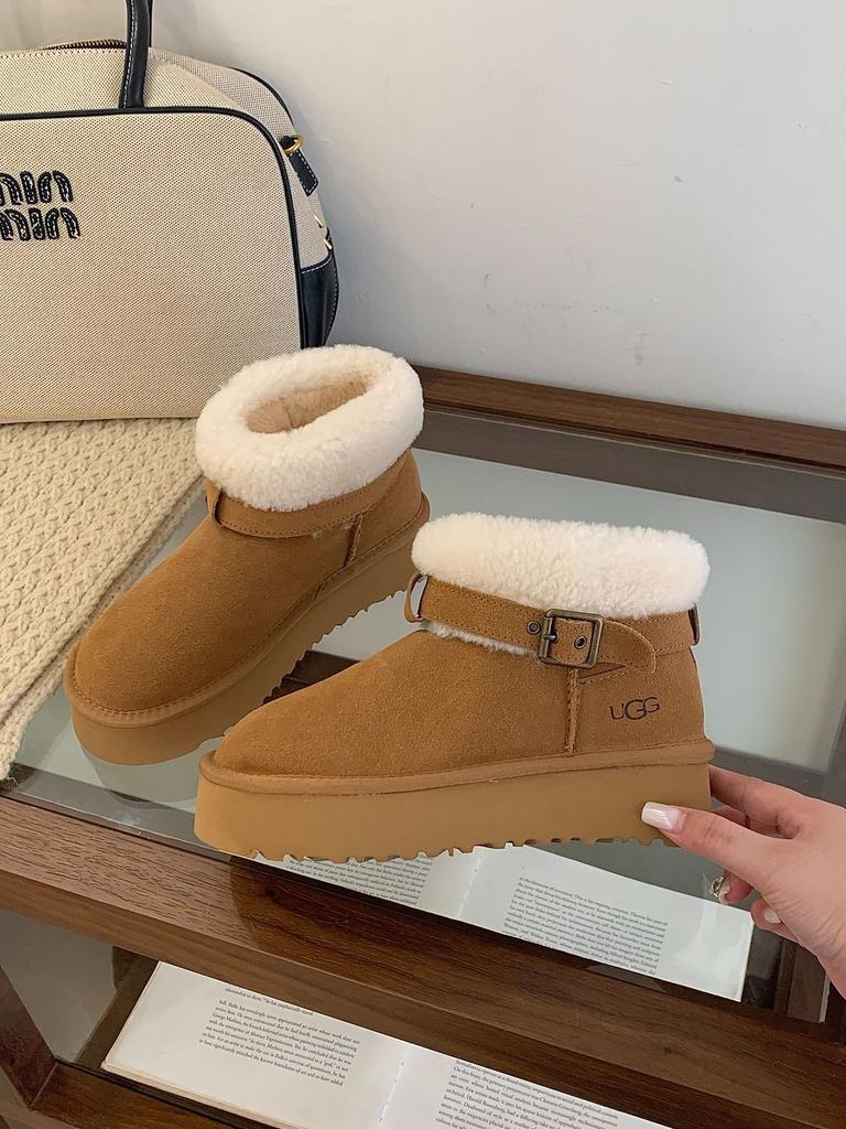 2025 Autumn and Winter New Fashion Versatile Platform Knight Boots Belt Buckle Roll Wool Fur Integrated Snow Boots