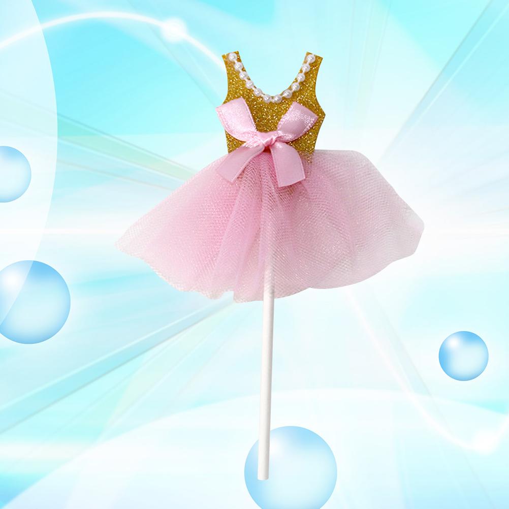 

Golden Cupcake Topper with Glitter Tutus Dress and Ballerina Skirt Picks for Birthday Party Decoration 5pcs золотистий