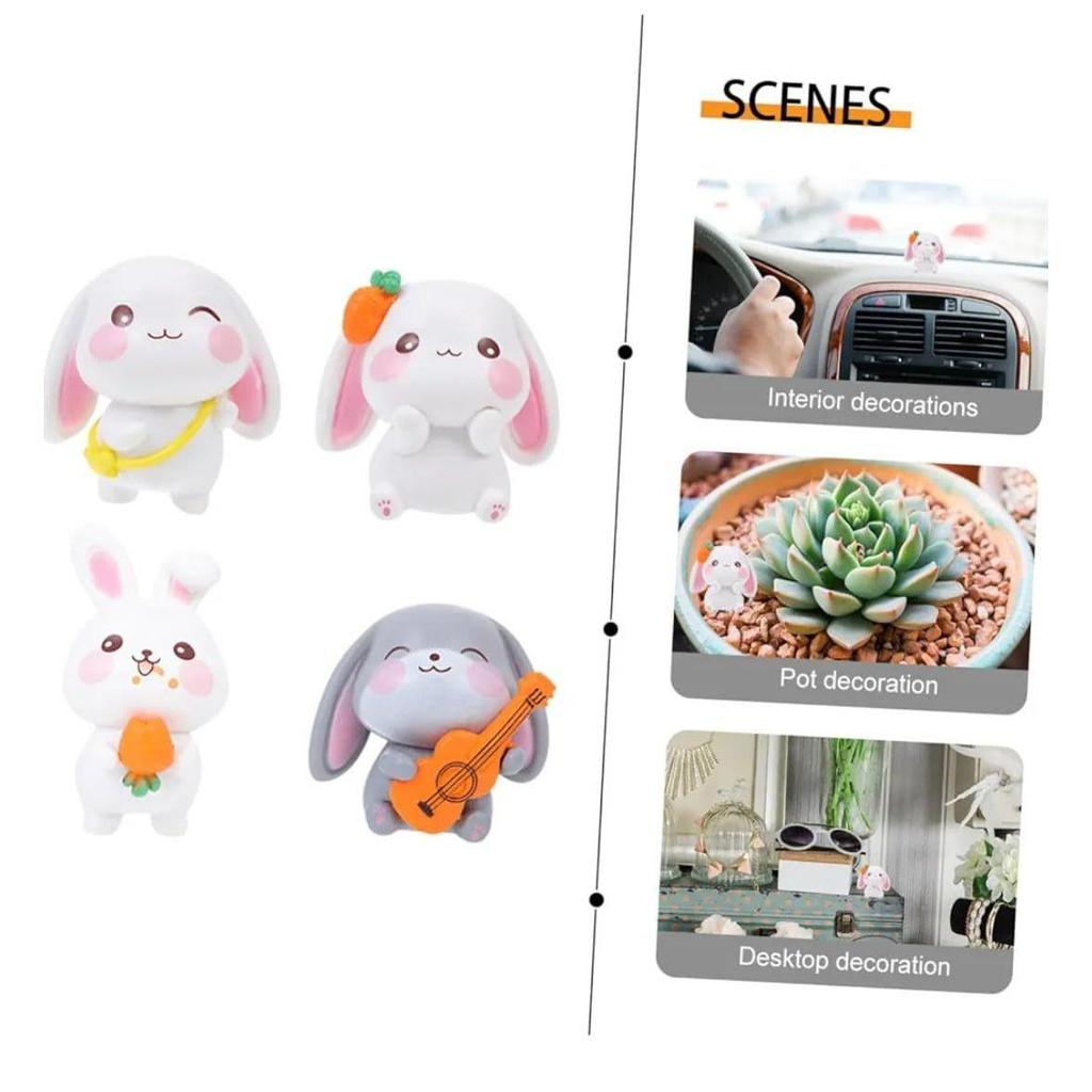4 Stück Kaninchen Miniatur Dekoartikel Set für Einzigartiges Geschenk, Zuhause, Wohnzimmer, Büro, Restaurantdeko, Ausstellungsstück, Perfekte Valentinstagsdeko
