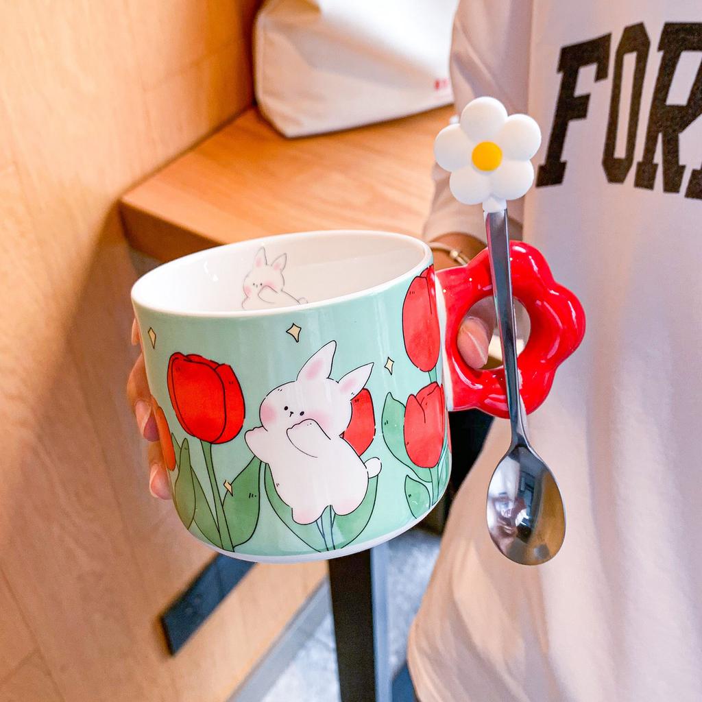 Cute Tulip Cup for Girls Ceramic Mug Couples with High Looks At Home Children's Breakfast Cup Souvenir