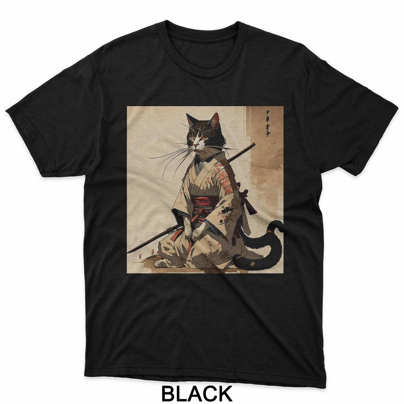 Samurai Cat Artwork Japanese T-Shirt M