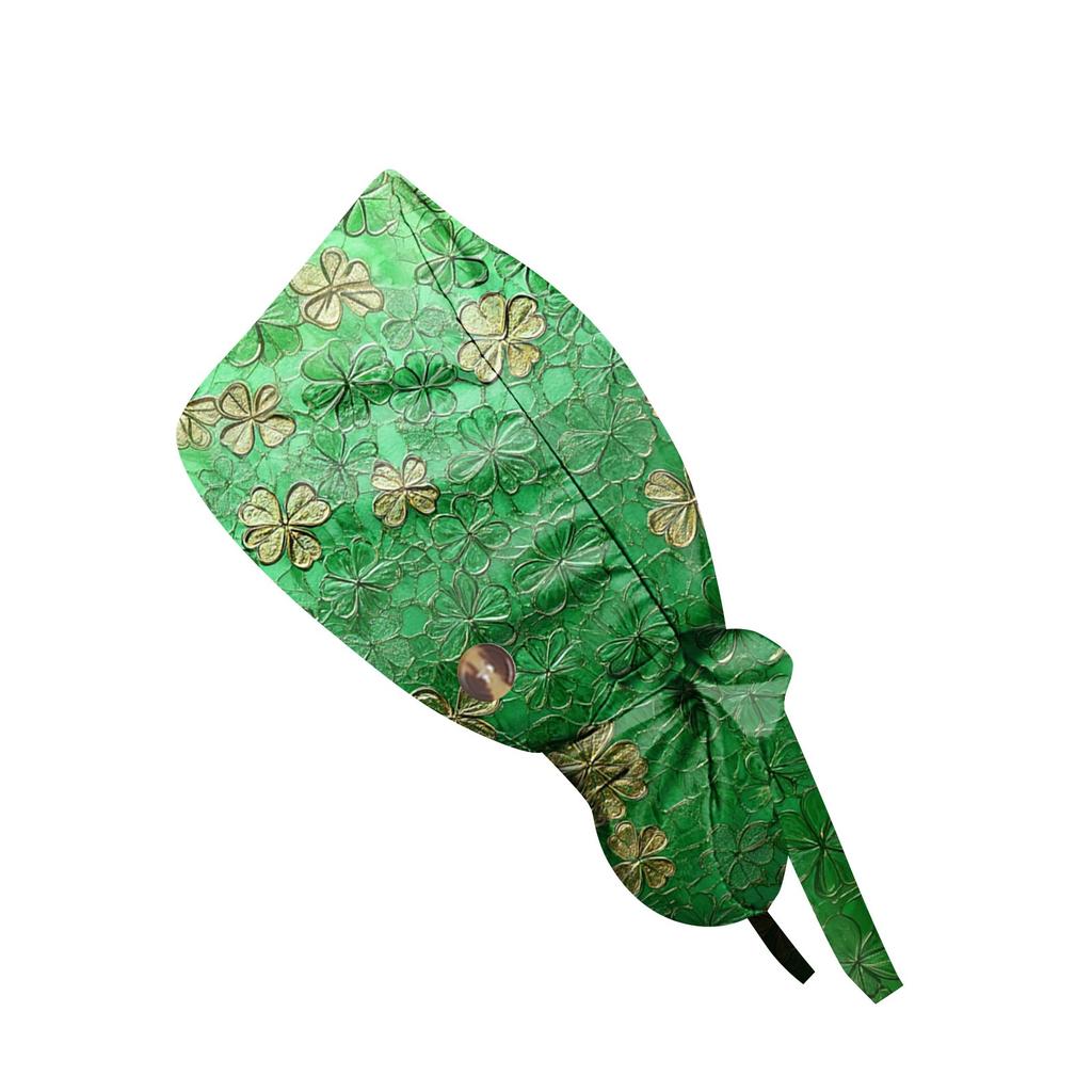 Adjustable Bouffant Cap with Floral Pattern for Women and Men Unisex Printed Work Hat with Button and Sweatband